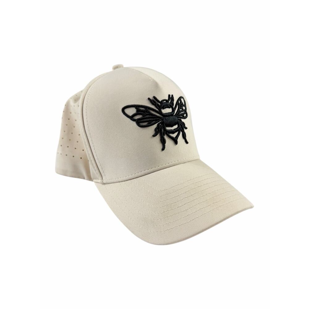 Waggle Golf Hat Cream Snapback Black Bee Embroidered Trucker Cap Adjustable